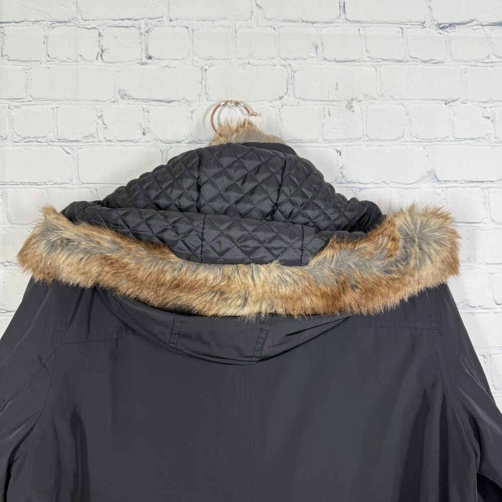 Marc New York Womens Medium Black Down Puffer Parka Coat Faux Fur Hood Long - Picture 16 of 16